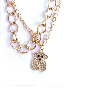 Necklace Golden Chain with Crystal Bear Pendant 18 inch NWT